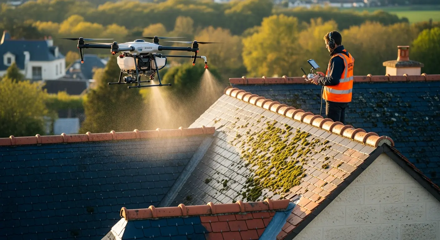Toiture dégradée par mousses et lichens, causes d'infiltrations, Dangers Mousses Lichens Toiture Maine-et-Loire 49.